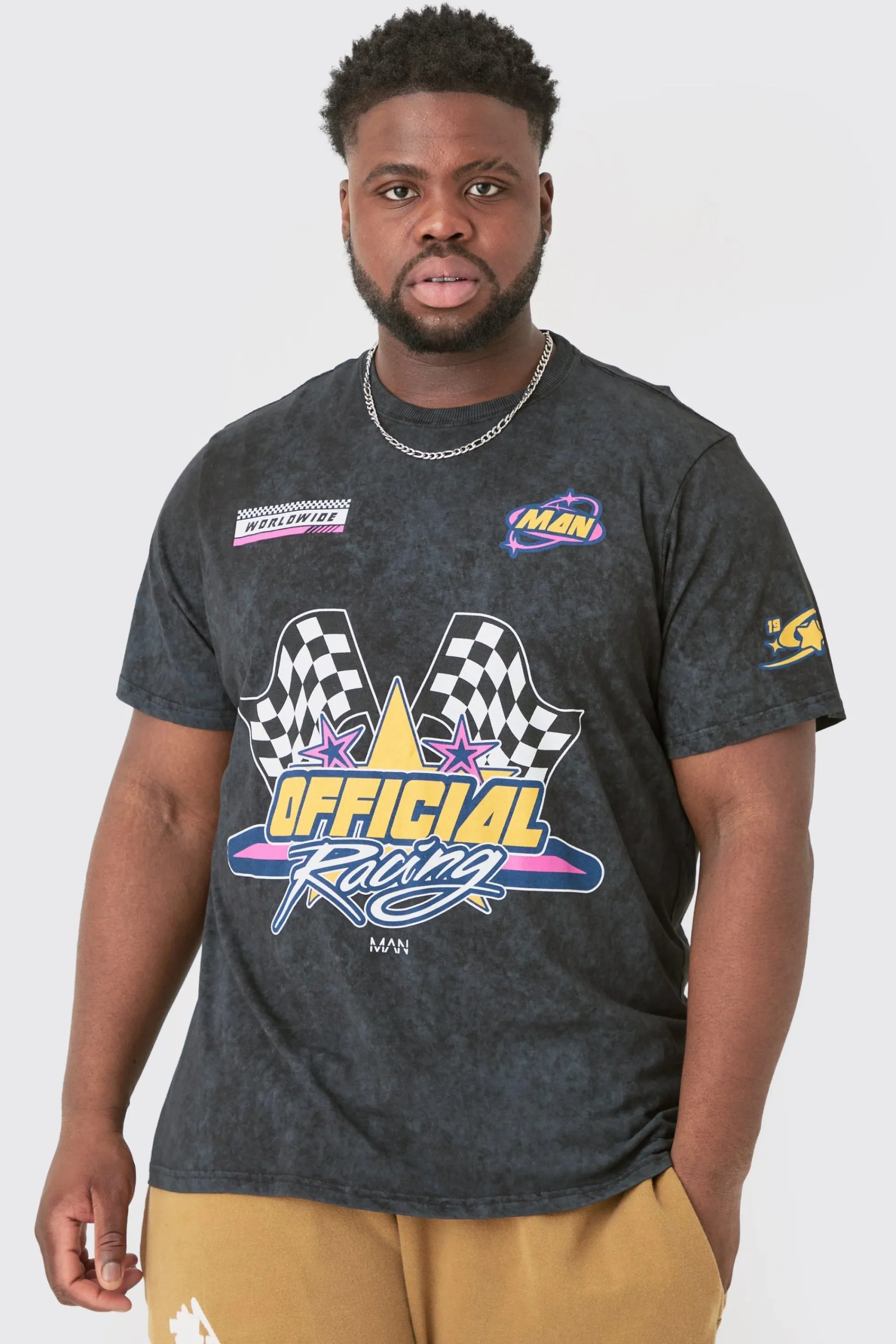 Plus Oversized Acid Wash Moto Graphic T-shirt | UK^boohooMAN Online