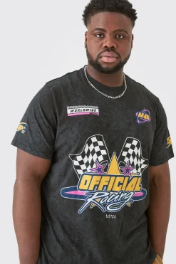 Plus Oversized Acid Wash Moto Graphic T-shirt | UK^boohooMAN Online