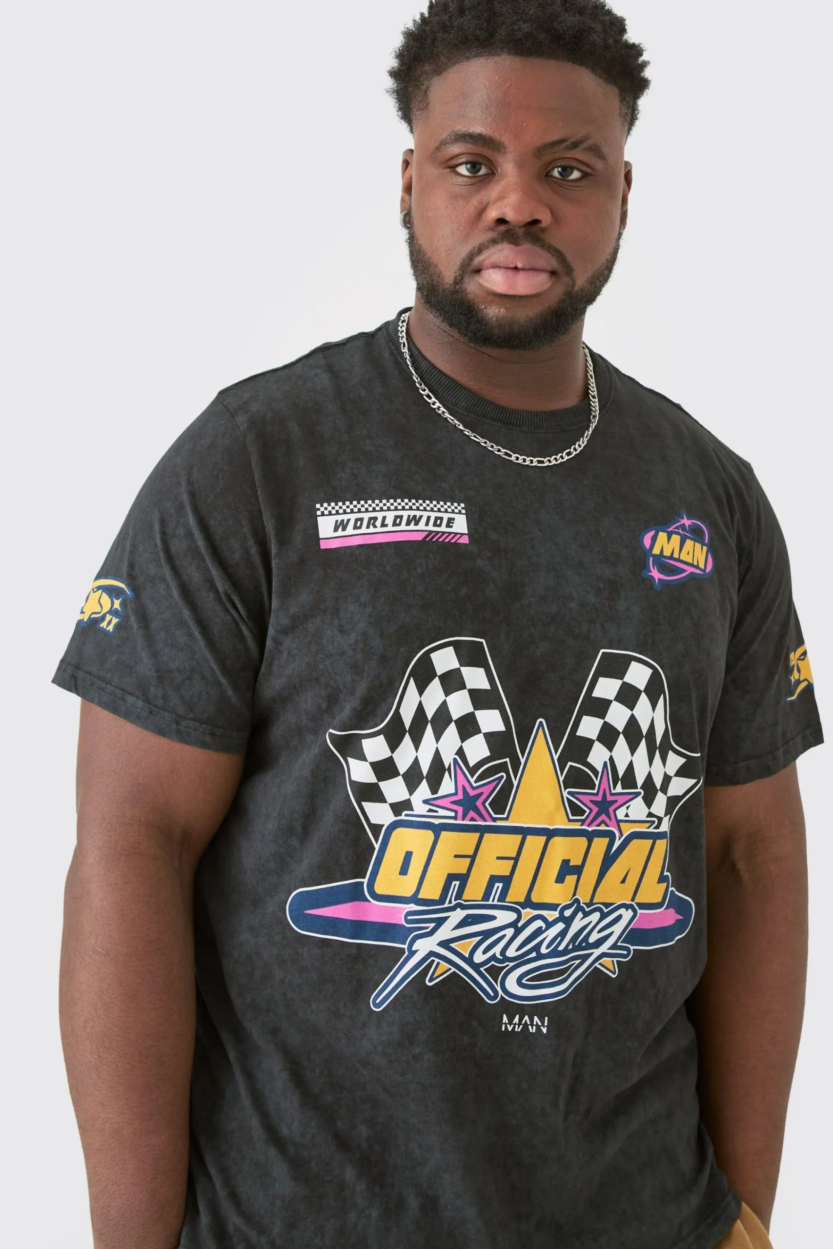 Plus Oversized Acid Wash Moto Graphic T-shirt | UK^boohooMAN Online