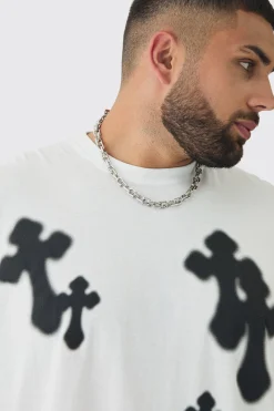 Plus Oversized Airbrush Cross Print T-Shirt | UK^boohooMAN Outlet