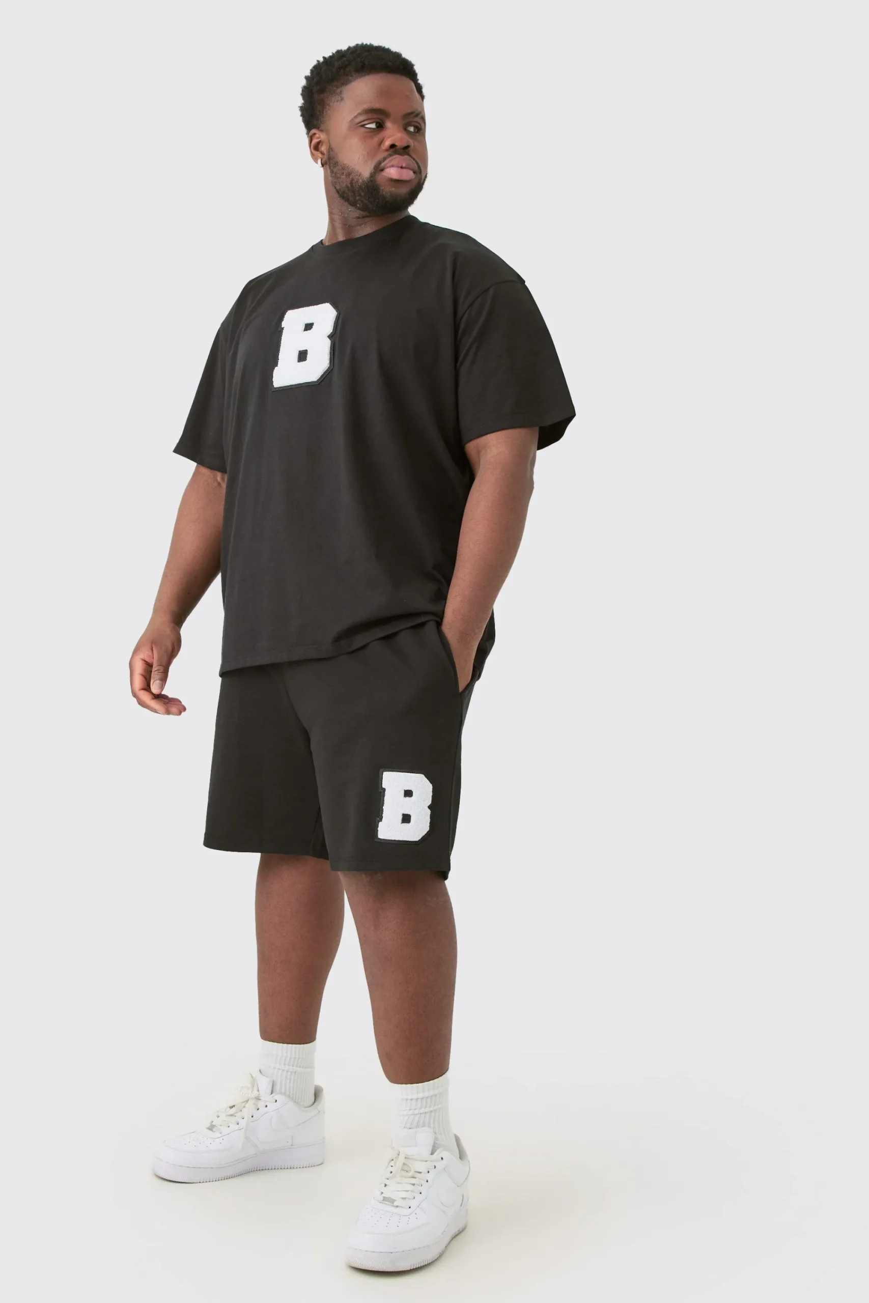 boohooMAN Plus Oversized Applique T-shirt & Short Set | UK| Tracksuits