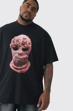 Plus Oversized Balaclava Floral Print T-shirt | UK^boohooMAN Clearance