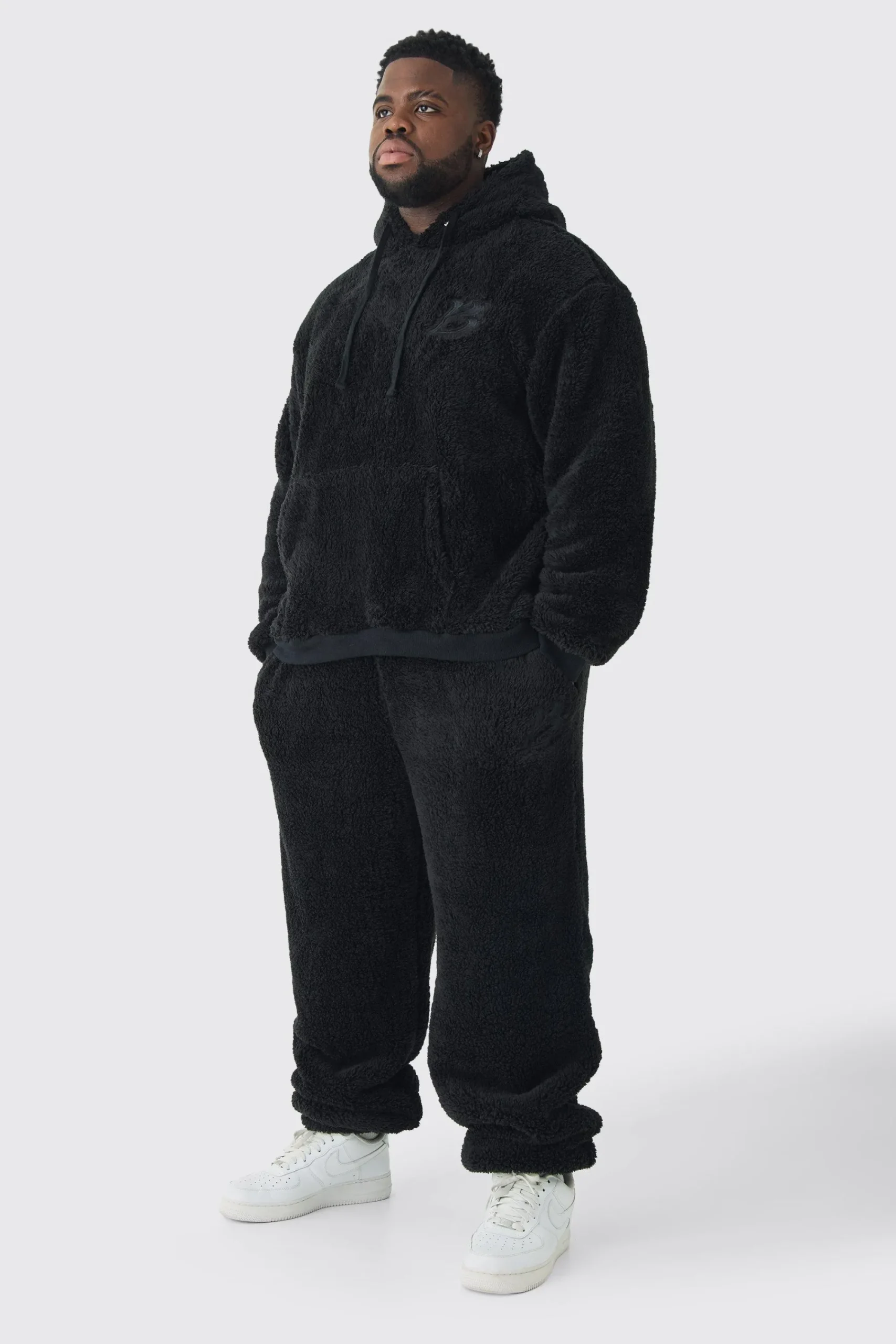 boohooMAN Plus Oversized Borg Embroidered Hooded Tracksuit | UK| Tracksuits