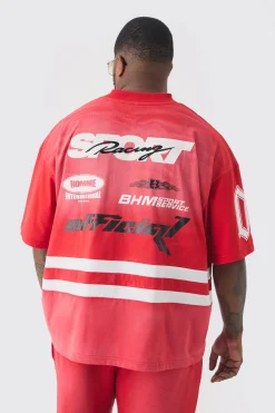 Plus Oversized Boxy Extended Neck Washed Applique Moto Tshirt | UK^boohooMAN Sale