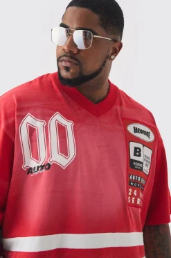 Plus Oversized Boxy Extended Neck Washed Applique Moto Tshirt | UK^boohooMAN Sale