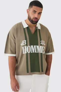 Plus Oversized Boxy Football Knitted Polo Shirt | UK^boohooMAN Discount