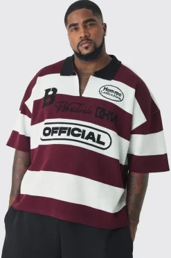 Plus Oversized Boxy Football Knitted Polo Shirt | UK^boohooMAN Sale