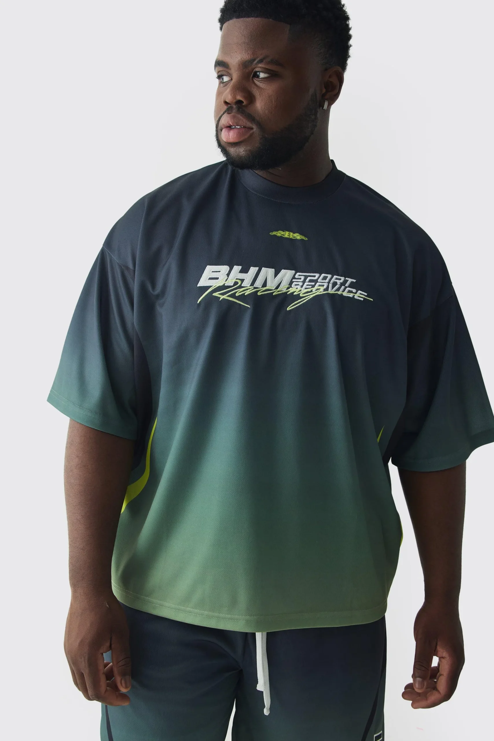 Plus Oversized Boxy Mesh Applique Ombre Moto Printed T-shirt | UK^boohooMAN Sale