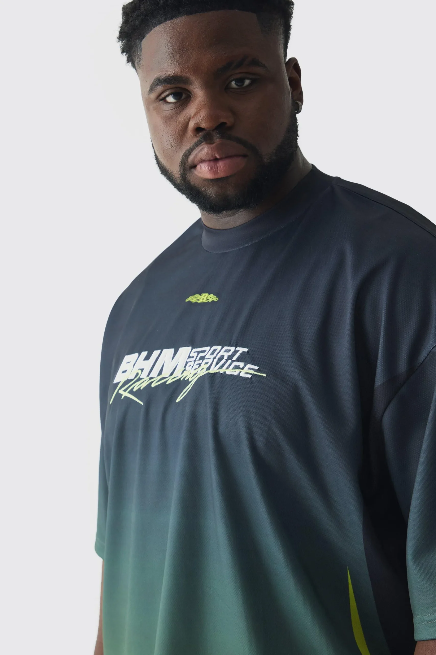 Plus Oversized Boxy Mesh Applique Ombre Moto Printed T-shirt | UK^boohooMAN Sale