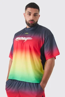Plus Oversized Boxy Mesh Applique Ombre Printed T-shirt | UK^boohooMAN Best