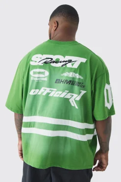 Plus Oversized Boxy Neck Washed Applique Moto T-shirt | UK^boohooMAN New