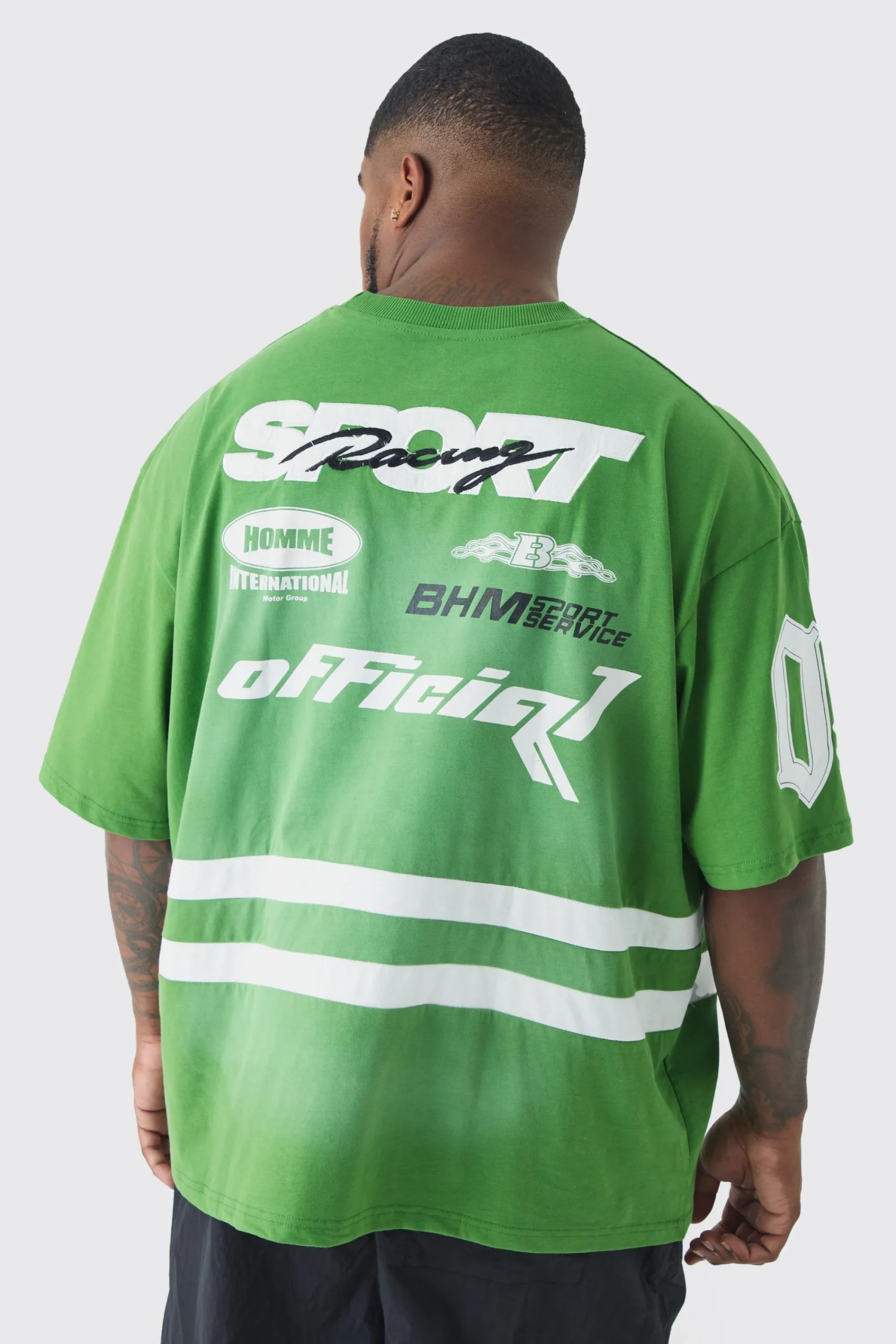 Plus Oversized Boxy Neck Washed Applique Moto T-shirt | UK^boohooMAN New