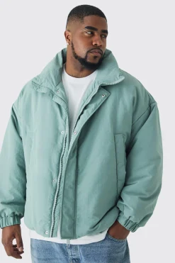 boohooMAN Plus Oversized Boxy Padded Funnel Neck Coat In | UK| Coats & Jackets