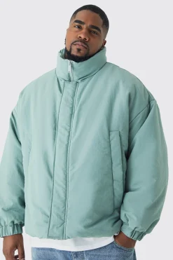 boohooMAN Plus Oversized Boxy Padded Funnel Neck Coat In | UK| Coats & Jackets