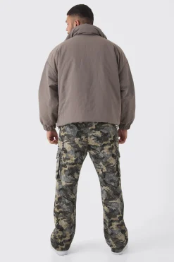 boohooMAN Plus Oversized Boxy Padded Funnel Neck Coat In | UK| Coats & Jackets