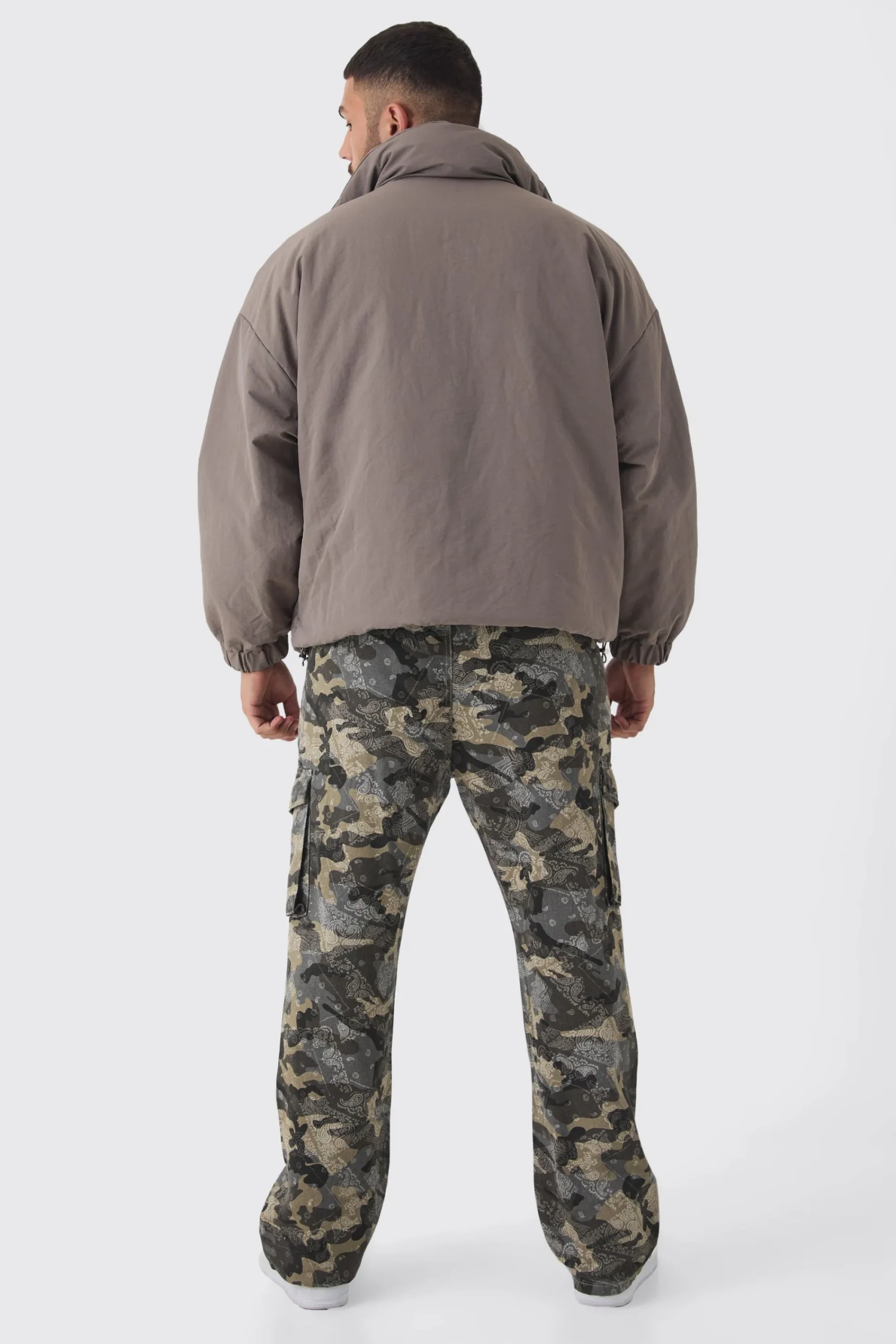 boohooMAN Plus Oversized Boxy Padded Funnel Neck Coat In | UK| Coats & Jackets