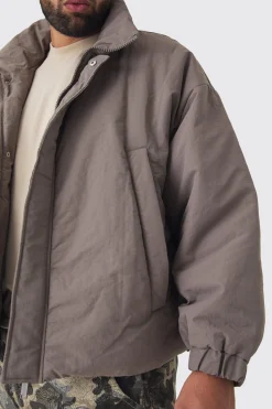 boohooMAN Plus Oversized Boxy Padded Funnel Neck Coat In | UK| Coats & Jackets