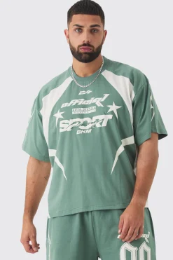 Plus Oversized Boxy Puff Print Moto Extended Neck Tshirt | UK^boohooMAN Hot