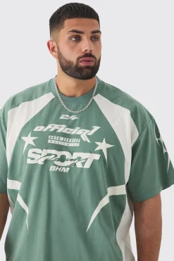 Plus Oversized Boxy Puff Print Moto Extended Neck Tshirt | UK^boohooMAN Hot