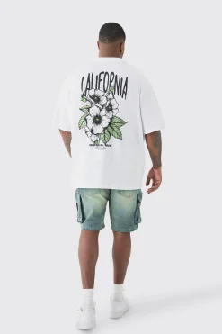 Plus Oversized California Back Print Floral T-shirt In | UK^boohooMAN Sale