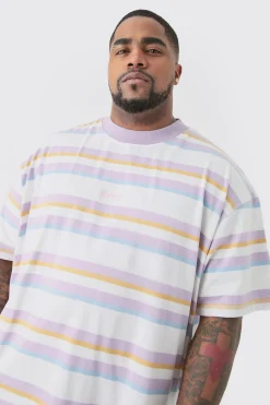 Plus Oversized Carded Heavy Striped Ofcl T-shirt | UK^boohooMAN New