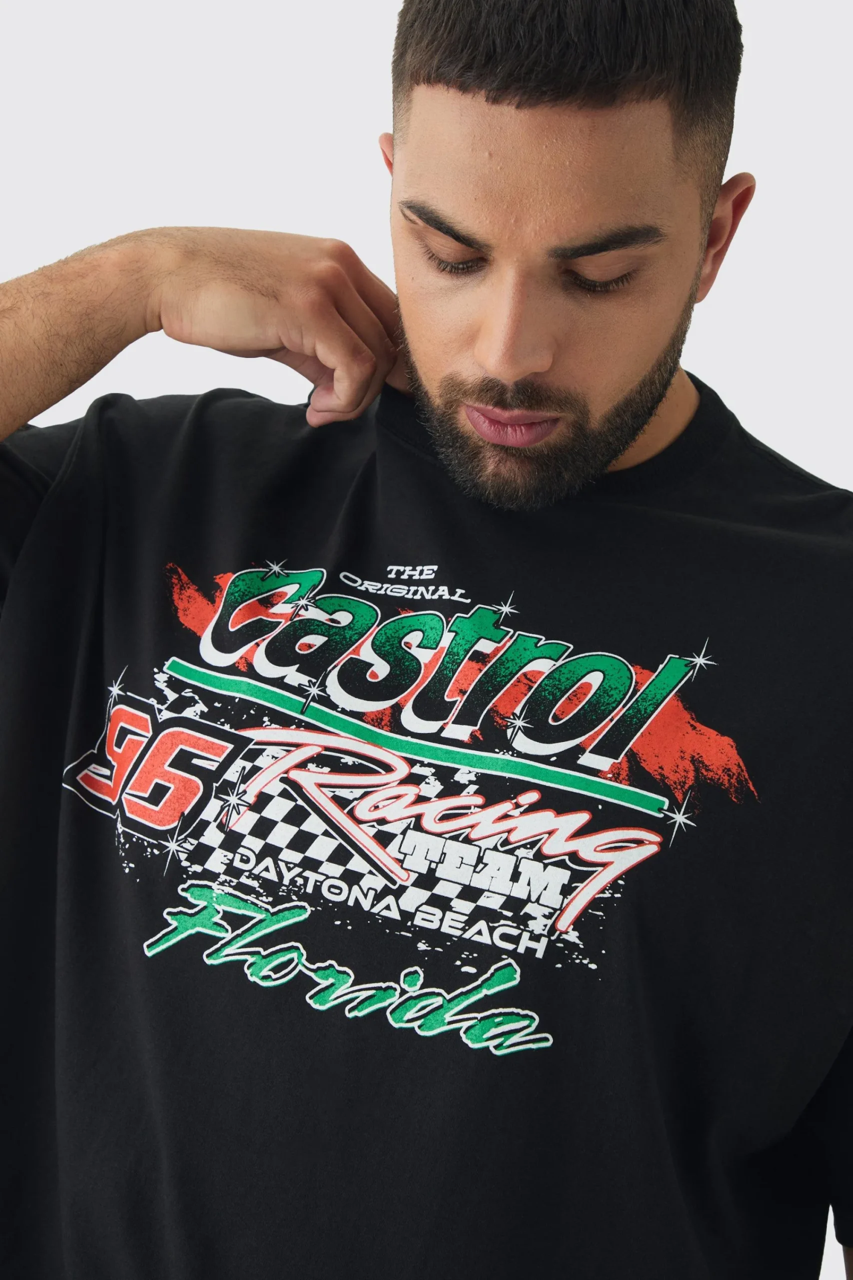 Plus Oversized Castrol GTX License Print T-Shirt | UK^boohooMAN Hot