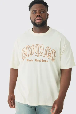 Plus Oversized Chicago Print T-shirt | UK^boohooMAN Sale