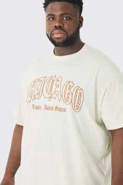 Plus Oversized Chicago Print T-shirt | UK^boohooMAN Sale