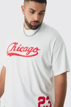 Plus Oversized Chicago Varsity Print T-shirt | UK^boohooMAN Best