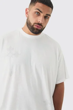 Plus Oversized Cross Rhinestone Printed T-Shirt In | UK^boohooMAN