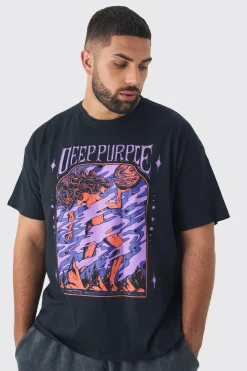 Plus Oversized Deep Purple Band License Print T-Shirt | UK^boohooMAN