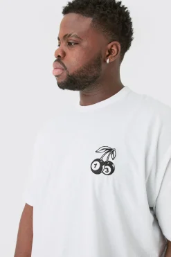 Plus Oversized Dice Cherry Embroidered T-shirt In | UK^boohooMAN Online