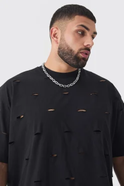 Plus Oversized Distressed Overydye T-shirt | UK^boohooMAN Discount