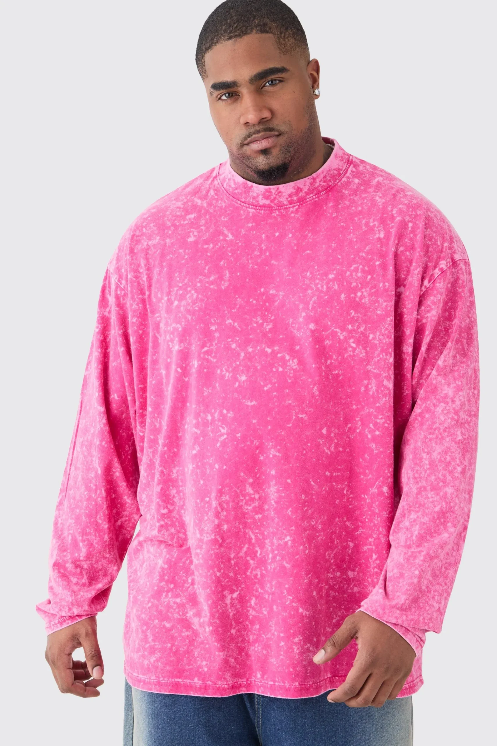 Plus Oversized Extended Neck Laundered Long Sleeve T-shirt | UK^boohooMAN