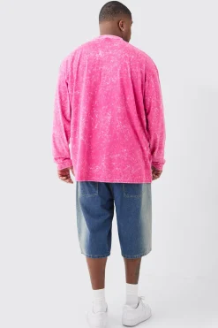 Plus Oversized Extended Neck Laundered Long Sleeve T-shirt | UK^boohooMAN