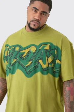 Plus Oversized Extended Neck Graffiti Spray T Shirt | UK^boohooMAN Hot