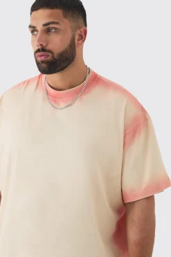 Plus Oversized Extended Neck Spray Wash T-shirt | UK^boohooMAN Discount