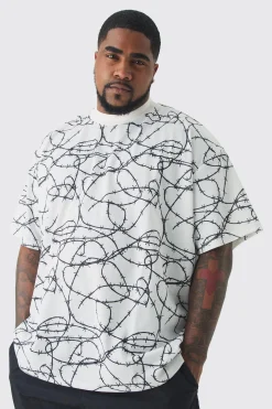 Plus Oversized Extended Neck Barbwire Graphic T-shirt | UK^boohooMAN New