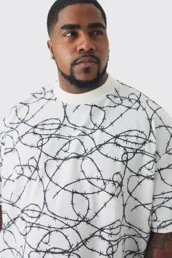 Plus Oversized Extended Neck Barbwire Graphic T-shirt | UK^boohooMAN New