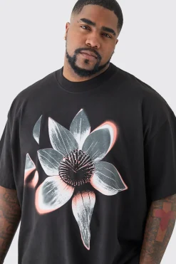 Plus Oversized Extended Neck Abstract Floral Print T-shirt | UK^boohooMAN New