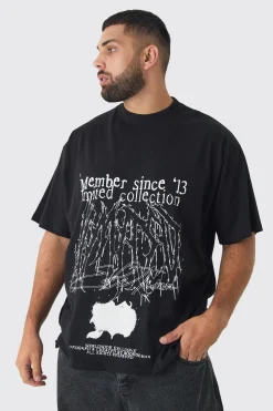 Plus Oversized Extended Neck Limited Print T-shirt | UK^boohooMAN Outlet