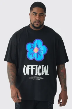 Plus Oversized Extended Neck Official Floral Print T-shirt | UK^boohooMAN Sale
