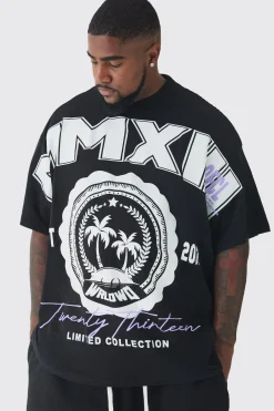 Plus Oversized Extended Neck MMXIII Large Scale Print T-Shirt | UK^boohooMAN