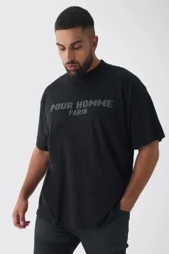 Plus Oversized Extended Neck Pour Homme Puff Print T-Shirt | UK^boohooMAN Best