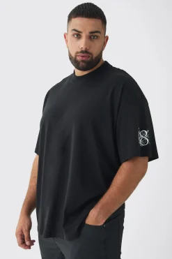 Plus Oversized Extended Neck Homme Print T-Shirt | UK^boohooMAN Hot