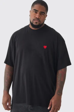 Plus Oversized Extended Neck Heart Embroidered T-Shirt | UK^boohooMAN Best