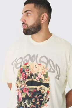 Plus Oversized Fearless Floral Balaclava T-shirt | UK^boohooMAN Discount