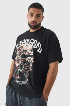 Plus Oversized Fearless Floral Balaclava T-shirt | UK^boohooMAN