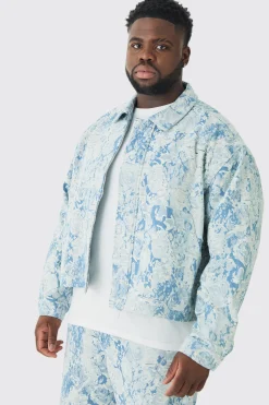 boohooMAN Plus Oversized Fit Fabric Interest Denim Jacket | UK| Coats & Jackets