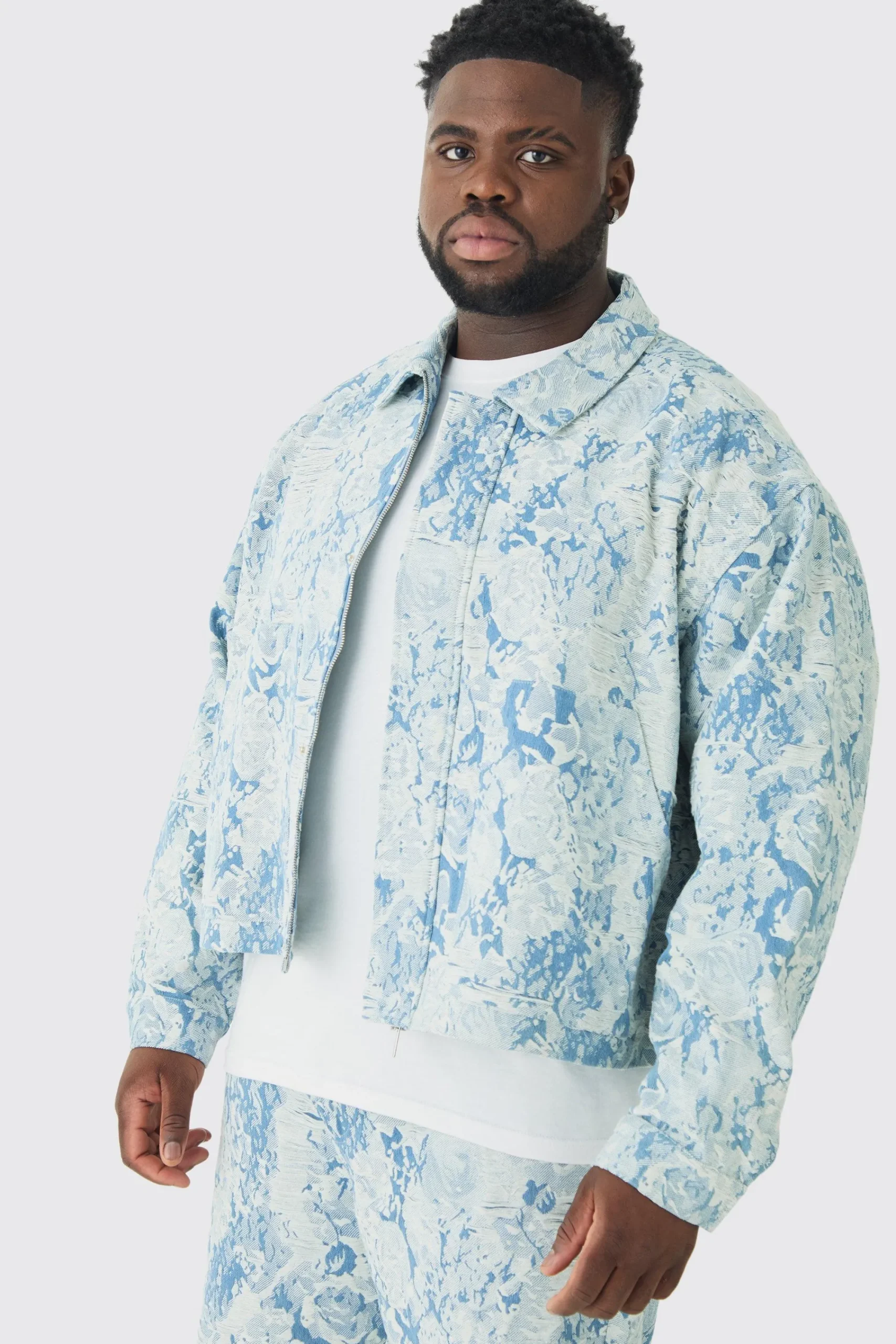 boohooMAN Plus Oversized Fit Fabric Interest Denim Jacket | UK| Coats & Jackets